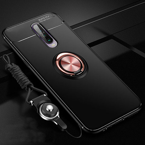 Funda Silicona Carcasa Ultrafina Goma con Magnetico Anillo de dedo Soporte para Xiaomi Redmi K30 4G Oro y Negro