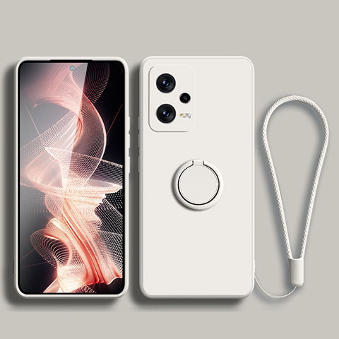 Funda Silicona Carcasa Ultrafina Goma con Magnetico Anillo de dedo Soporte para Xiaomi Redmi Note 12 5G Blanco