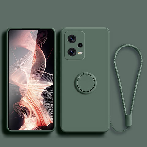 Funda Silicona Carcasa Ultrafina Goma con Magnetico Anillo de dedo Soporte para Xiaomi Redmi Note 12 Pro+ Plus 5G Verde Noche