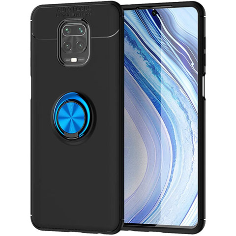 Funda Silicona Carcasa Ultrafina Goma con Magnetico Anillo de dedo Soporte para Xiaomi Redmi Note 9 Pro Max Azul y Negro