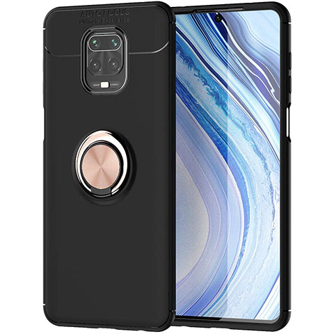 Funda Silicona Carcasa Ultrafina Goma con Magnetico Anillo de dedo Soporte para Xiaomi Redmi Note 9 Pro Max Oro y Negro