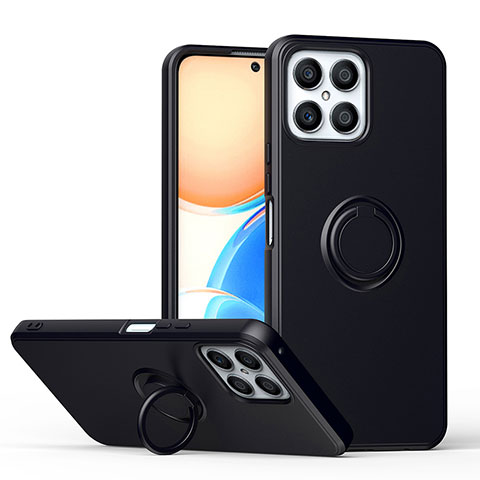 Funda Silicona Carcasa Ultrafina Goma con Magnetico Anillo de dedo Soporte QW1 para Huawei Honor X8 4G Negro