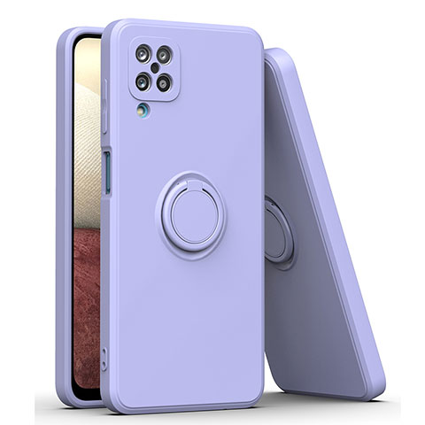 Funda Silicona Carcasa Ultrafina Goma con Magnetico Anillo de dedo Soporte QW1 para Samsung Galaxy A12 5G Gris Lavanda