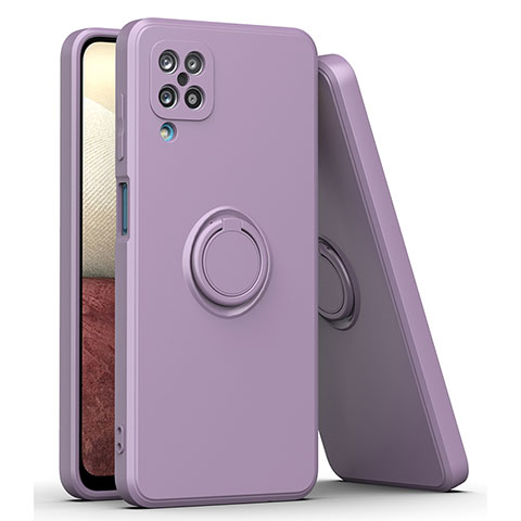 Funda Silicona Carcasa Ultrafina Goma con Magnetico Anillo de dedo Soporte QW1 para Samsung Galaxy A12 Nacho Morado