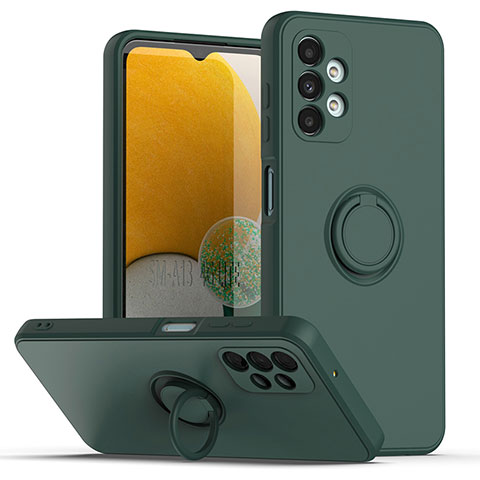 Funda Silicona Carcasa Ultrafina Goma con Magnetico Anillo de dedo Soporte QW1 para Samsung Galaxy A13 4G Verde Noche