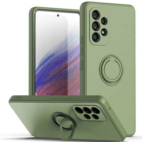 Funda Silicona Carcasa Ultrafina Goma con Magnetico Anillo de dedo Soporte QW1 para Samsung Galaxy A73 5G Ejercito Verde