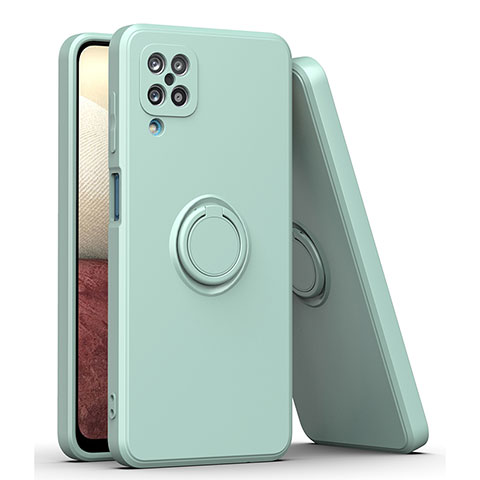 Funda Silicona Carcasa Ultrafina Goma con Magnetico Anillo de dedo Soporte QW1 para Samsung Galaxy F12 Menta Verde