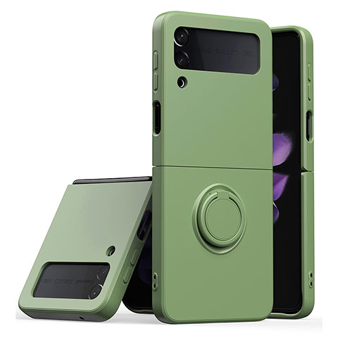 Funda Silicona Carcasa Ultrafina Goma con Magnetico Anillo de dedo Soporte QW1 para Samsung Galaxy Z Flip3 5G Verde