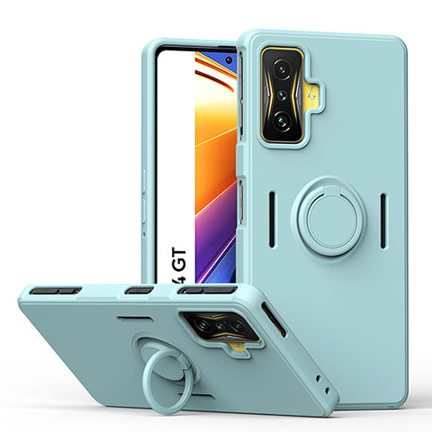 Funda Silicona Carcasa Ultrafina Goma con Magnetico Anillo de dedo Soporte QW1 para Xiaomi Poco F4 GT 5G Azul Claro