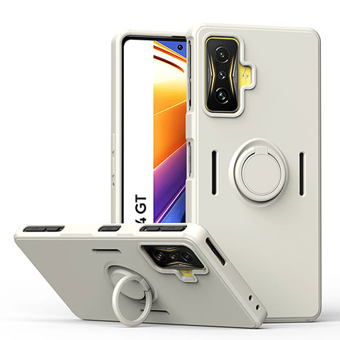 Funda Silicona Carcasa Ultrafina Goma con Magnetico Anillo de dedo Soporte QW1 para Xiaomi Poco F4 GT 5G Blanco