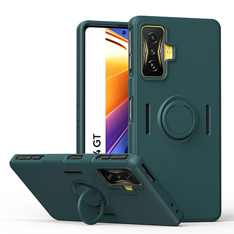 Funda Silicona Carcasa Ultrafina Goma con Magnetico Anillo de dedo Soporte QW1 para Xiaomi Poco F4 GT 5G Verde Noche