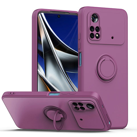 Funda Silicona Carcasa Ultrafina Goma con Magnetico Anillo de dedo Soporte QW1 para Xiaomi Poco M4 Pro 4G Morado