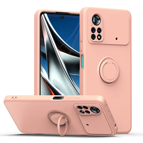 Funda Silicona Carcasa Ultrafina Goma con Magnetico Anillo de dedo Soporte QW1 para Xiaomi Poco X4 Pro 5G Rosa