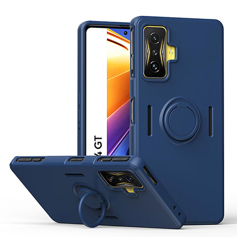 Funda Silicona Carcasa Ultrafina Goma con Magnetico Anillo de dedo Soporte QW1 para Xiaomi Redmi K50 Gaming 5G Azul