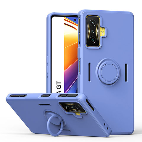 Funda Silicona Carcasa Ultrafina Goma con Magnetico Anillo de dedo Soporte QW1 para Xiaomi Redmi K50 Gaming 5G Gris Lavanda