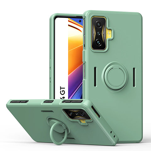 Funda Silicona Carcasa Ultrafina Goma con Magnetico Anillo de dedo Soporte QW1 para Xiaomi Redmi K50 Gaming 5G Menta Verde