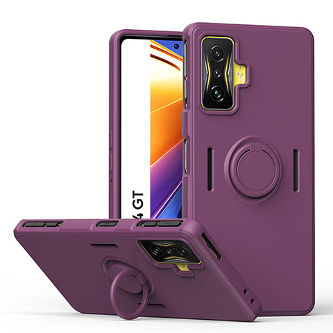 Funda Silicona Carcasa Ultrafina Goma con Magnetico Anillo de dedo Soporte QW1 para Xiaomi Redmi K50 Gaming AMG F1 5G Morado