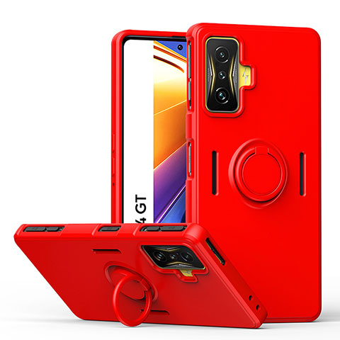 Funda Silicona Carcasa Ultrafina Goma con Magnetico Anillo de dedo Soporte QW1 para Xiaomi Redmi K50 Gaming AMG F1 5G Rojo