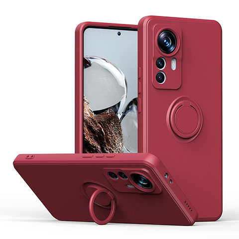 Funda Silicona Carcasa Ultrafina Goma con Magnetico Anillo de dedo Soporte QW1 para Xiaomi Redmi K50 Ultra 5G Rojo Rosa