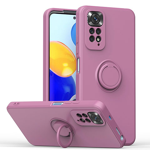 Funda Silicona Carcasa Ultrafina Goma con Magnetico Anillo de dedo Soporte QW1 para Xiaomi Redmi Note 11 4G (2022) Morado