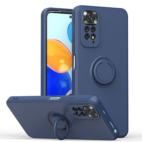 Funda Silicona Carcasa Ultrafina Goma con Magnetico Anillo de dedo Soporte QW1 para Xiaomi Redmi Note 11S 4G Azul