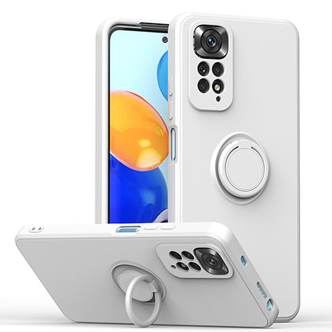 Funda Silicona Carcasa Ultrafina Goma con Magnetico Anillo de dedo Soporte QW1 para Xiaomi Redmi Note 11S 4G Blanco