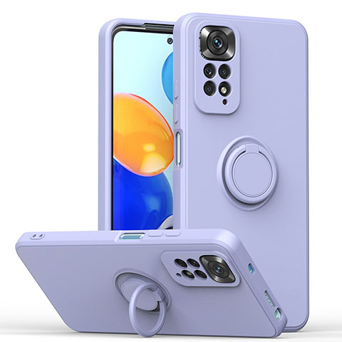 Funda Silicona Carcasa Ultrafina Goma con Magnetico Anillo de dedo Soporte QW1 para Xiaomi Redmi Note 11S 4G Gris Lavanda