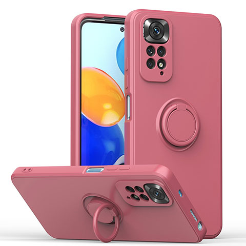 Funda Silicona Carcasa Ultrafina Goma con Magnetico Anillo de dedo Soporte QW1 para Xiaomi Redmi Note 11S 4G Rojo Rosa