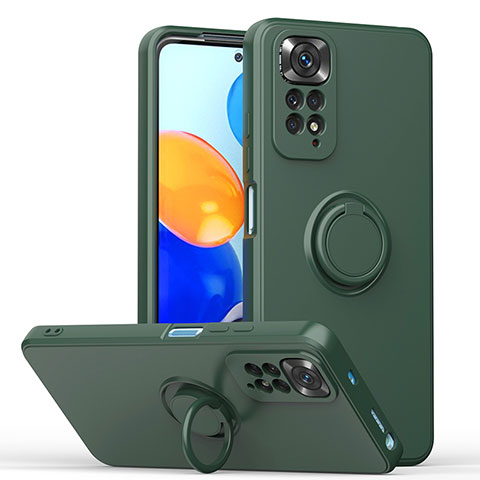 Funda Silicona Carcasa Ultrafina Goma con Magnetico Anillo de dedo Soporte QW1 para Xiaomi Redmi Note 11S 4G Verde Noche