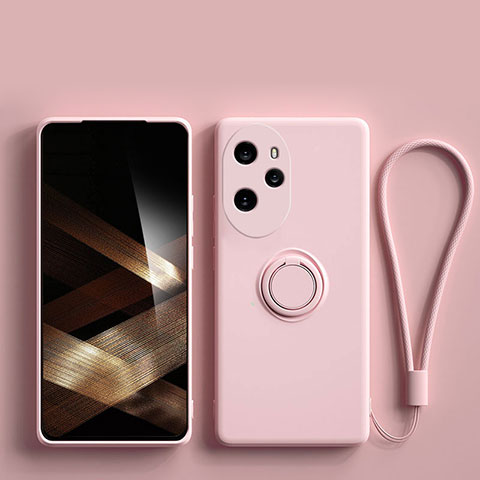 Funda Silicona Carcasa Ultrafina Goma con Magnetico Anillo de dedo Soporte S01 para Huawei Honor 100 Pro 5G Rosa