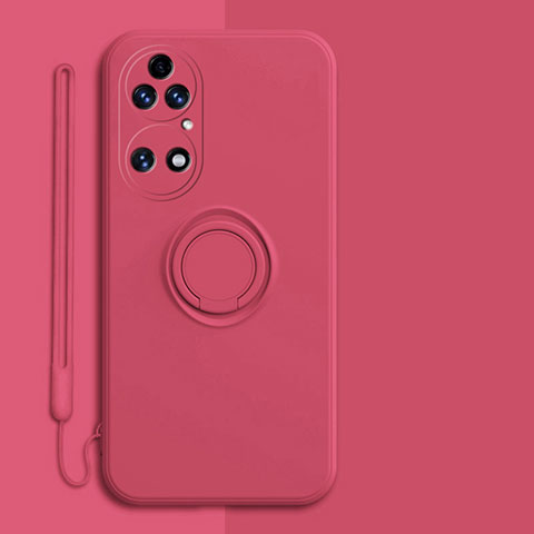 Funda Silicona Carcasa Ultrafina Goma con Magnetico Anillo de dedo Soporte S01 para Huawei P50 Pro Rojo