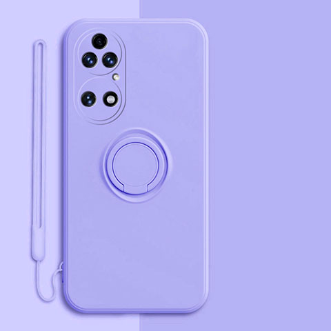 Funda Silicona Carcasa Ultrafina Goma con Magnetico Anillo de dedo Soporte S01 para Huawei P50 Purpura Claro