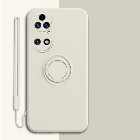 Funda Silicona Carcasa Ultrafina Goma con Magnetico Anillo de dedo Soporte S01 para Huawei P50e Blanco