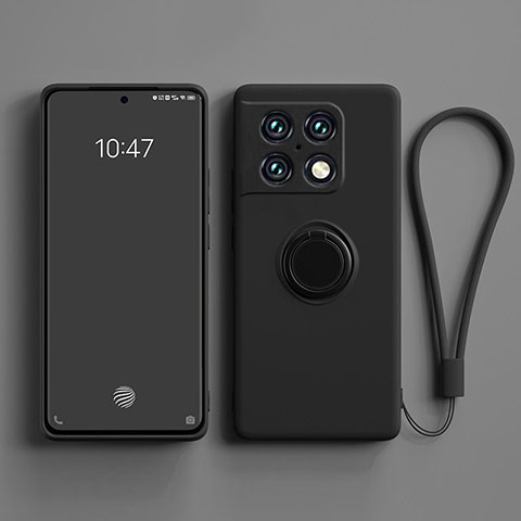 Funda Silicona Carcasa Ultrafina Goma con Magnetico Anillo de dedo Soporte S01 para OnePlus 10 Pro 5G Negro