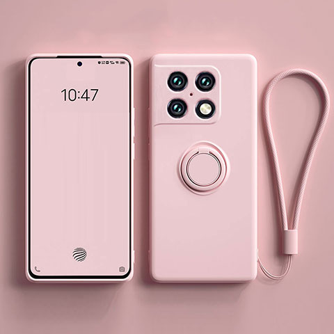 Funda Silicona Carcasa Ultrafina Goma con Magnetico Anillo de dedo Soporte S01 para OnePlus 10 Pro 5G Rosa