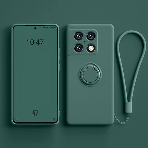 Funda Silicona Carcasa Ultrafina Goma con Magnetico Anillo de dedo Soporte S01 para OnePlus 10 Pro 5G Verde Noche