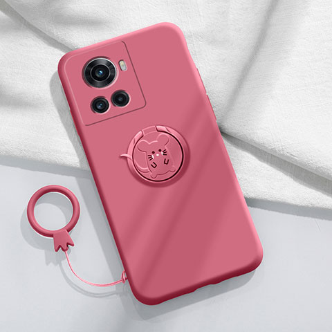 Funda Silicona Carcasa Ultrafina Goma con Magnetico Anillo de dedo Soporte S01 para OnePlus 10R 5G Rojo