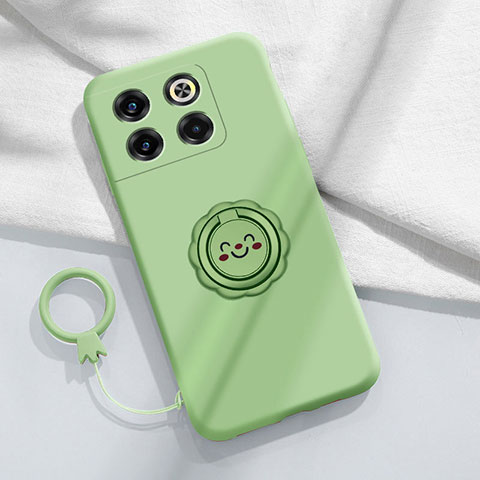 Funda Silicona Carcasa Ultrafina Goma con Magnetico Anillo de dedo Soporte S01 para OnePlus 10T 5G Verde