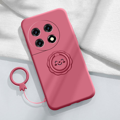 Funda Silicona Carcasa Ultrafina Goma con Magnetico Anillo de dedo Soporte S01 para OnePlus 11R 5G Rosa Roja