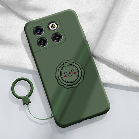 Funda Silicona Carcasa Ultrafina Goma con Magnetico Anillo de dedo Soporte S01 para OnePlus Ace Pro 5G Verde Noche