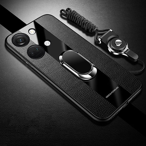 Funda Silicona Carcasa Ultrafina Goma con Magnetico Anillo de dedo Soporte S01 para OnePlus Nord 3 5G Negro