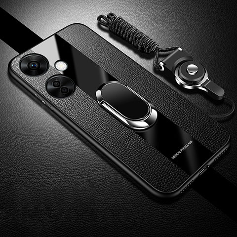 Funda Silicona Carcasa Ultrafina Goma con Magnetico Anillo de dedo Soporte S01 para OnePlus Nord CE 3 5G Negro