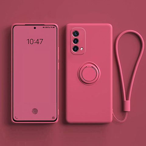 Funda Silicona Carcasa Ultrafina Goma con Magnetico Anillo de dedo Soporte S01 para Oppo A54 5G Rosa Roja