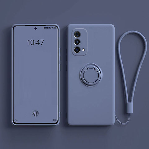 Funda Silicona Carcasa Ultrafina Goma con Magnetico Anillo de dedo Soporte S01 para Oppo A74 5G Gris Lavanda