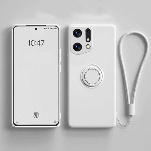 Funda Silicona Carcasa Ultrafina Goma con Magnetico Anillo de dedo Soporte S01 para Oppo Find X5 5G Blanco