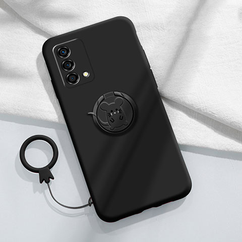 Funda Silicona Carcasa Ultrafina Goma con Magnetico Anillo de dedo Soporte S01 para Oppo K9 5G Negro