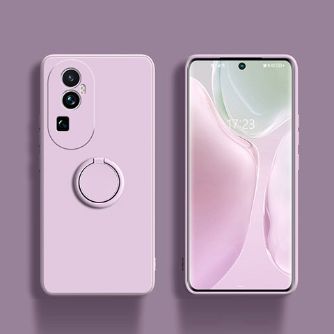 Funda Silicona Carcasa Ultrafina Goma con Magnetico Anillo de dedo Soporte S01 para Oppo Reno10 Pro+ Plus 5G Purpura Claro