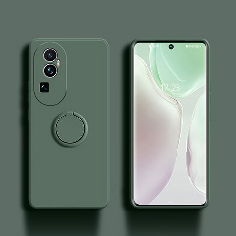 Funda Silicona Carcasa Ultrafina Goma con Magnetico Anillo de dedo Soporte S01 para Oppo Reno10 Pro+ Plus 5G Verde Noche