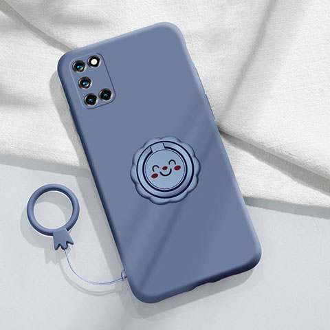 Funda Silicona Carcasa Ultrafina Goma con Magnetico Anillo de dedo Soporte S01 para Oppo Reno6 Pro+ Plus 5G Gris Lavanda