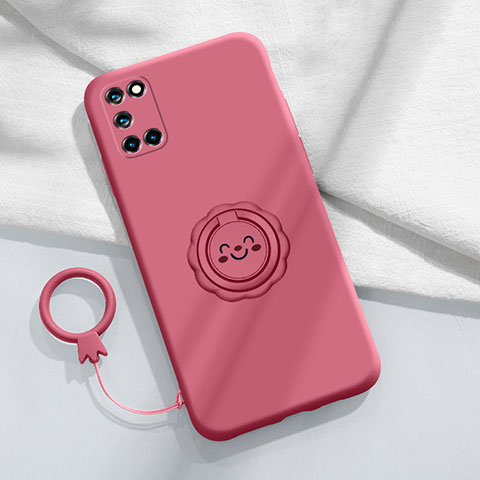 Funda Silicona Carcasa Ultrafina Goma con Magnetico Anillo de dedo Soporte S01 para Oppo Reno6 Pro+ Plus 5G Rosa Roja